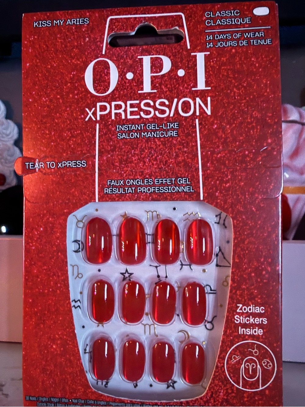 OPI xPRESS/ON “Kiss My Aries” Classic Sparkling Red Press-On Nails - Picture 5 of 10